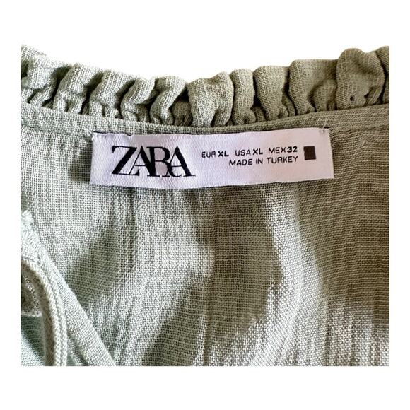 ZARA Soft Textured Boho Blouse Balloon Sleeve Top Airy Pistachio Mint Green XL - Picture 8 of 13